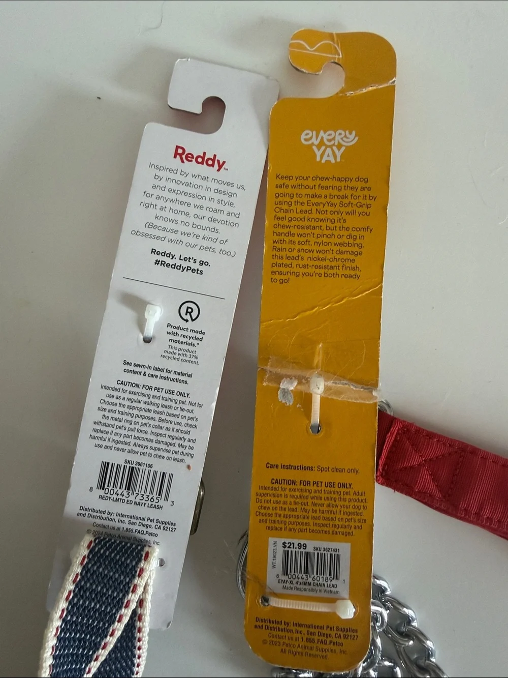 Denim blue with red stitching and Chain Lead - dog leash bundle